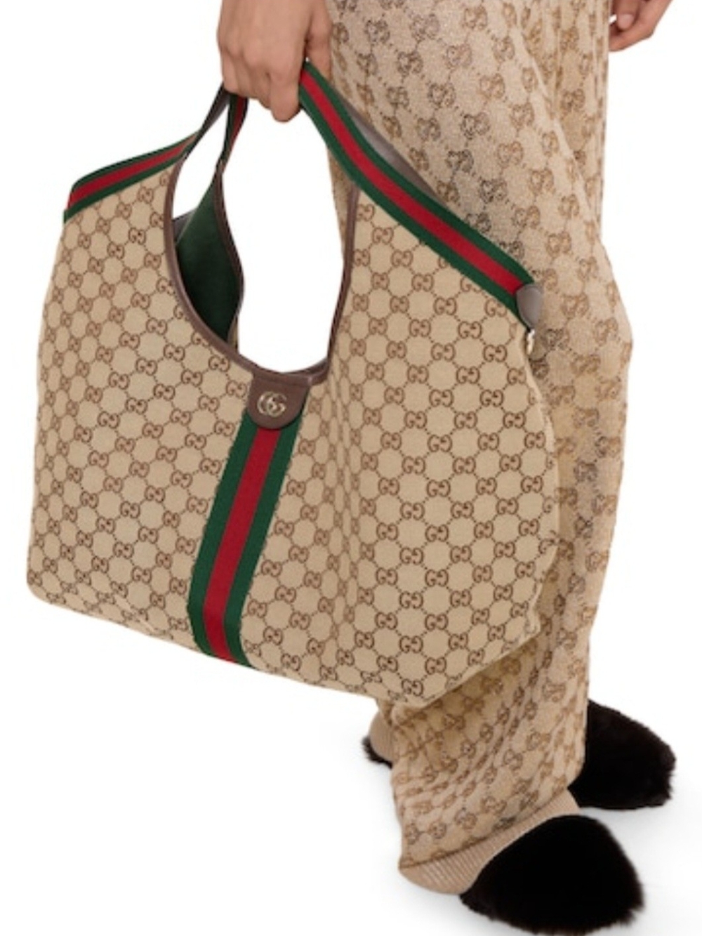 GG Inspired Beige GG Supreme Large Hobo Bag with Web Stripe